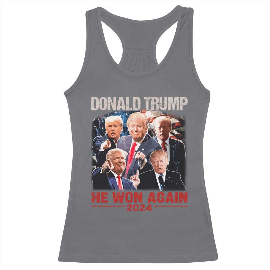 Donald Trump 2024 Racerback Tank Top He Won Again Retro 90s Flag TS10 Charcoal Print Your Wear