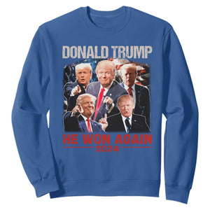 Donald Trump 2024 Sweatshirt He Won Again Retro 90s Flag TS10 Royal Blue Print Your Wear
