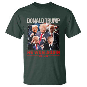 Donald Trump 2024 T Shirt He Won Again Retro 90s Flag TS10 Dark Forest Green Print Your Wear