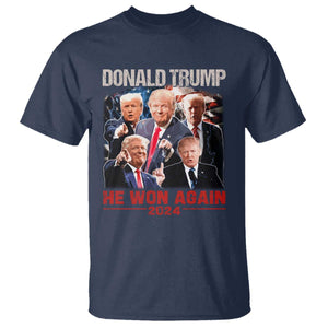 Donald Trump 2024 T Shirt He Won Again Retro 90s Flag TS10 Navy Print Your Wear