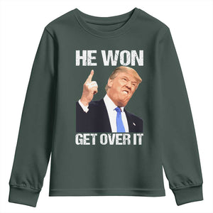 Trump Won 2024 Youth Sweatshirt Get Over It 45 47th President TS10 Dark Forest Green Print Your Wear