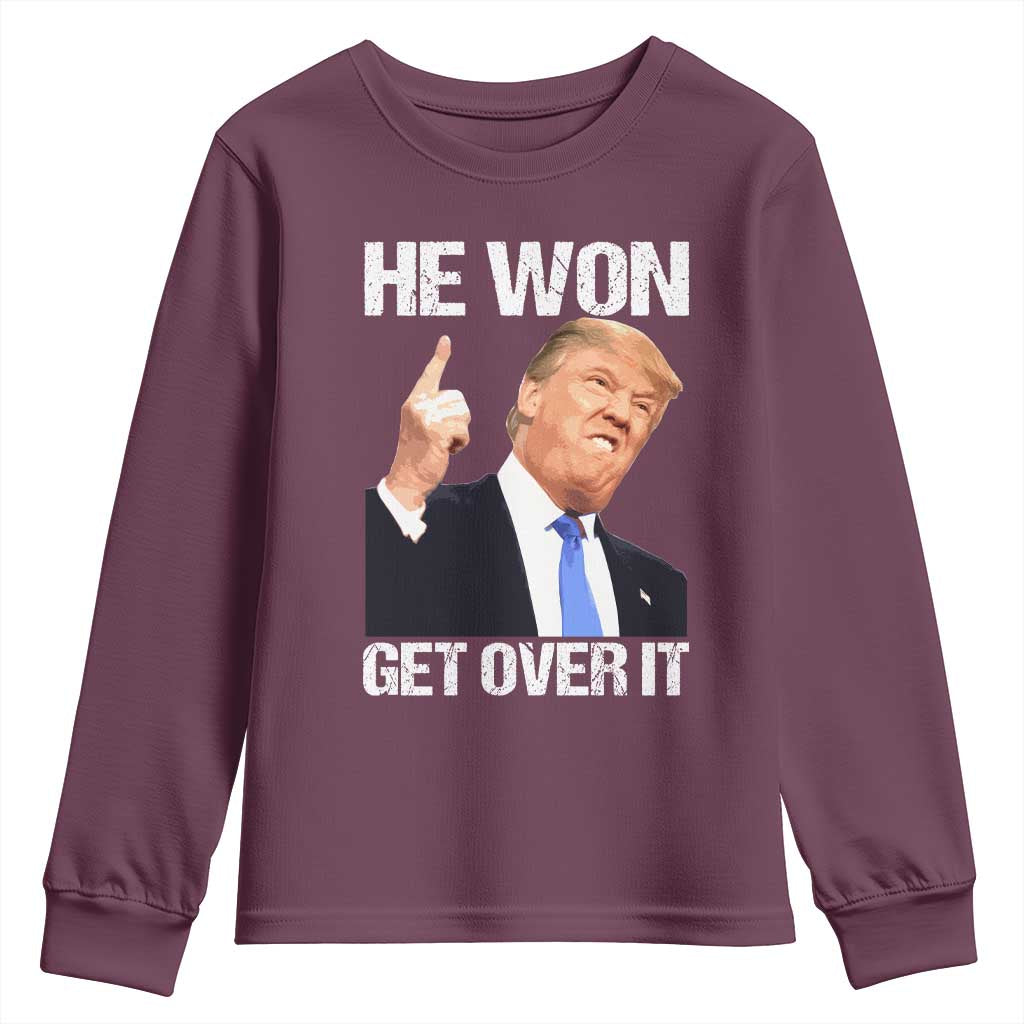 Trump Won 2024 Youth Sweatshirt Get Over It 45 47th President TS10 Maroon Print Your Wear