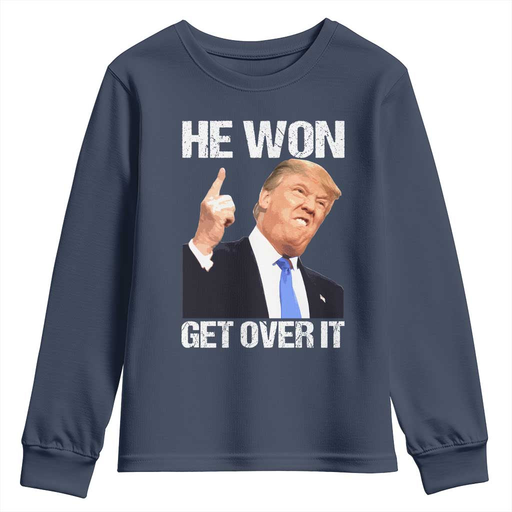 Trump Won 2024 Youth Sweatshirt Get Over It 45 47th President TS10 Navy Print Your Wear