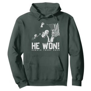 Donald Trump Won 2024 Hoodie He Won Fear Not American Hero Fight Fight Fight TS10 Dark Forest Green Print Your Wear