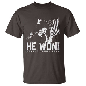 Donald Trump Won 2024 T Shirt He Won Fear Not American Hero Fight Fight Fight TS10 Dark Chocolate Print Your Wear
