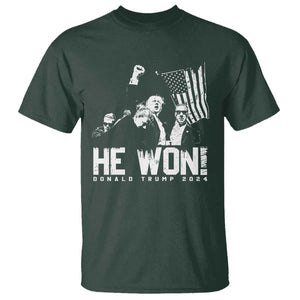 Donald Trump Won 2024 T Shirt He Won Fear Not American Hero Fight Fight Fight TS10 Dark Forest Green Print Your Wear