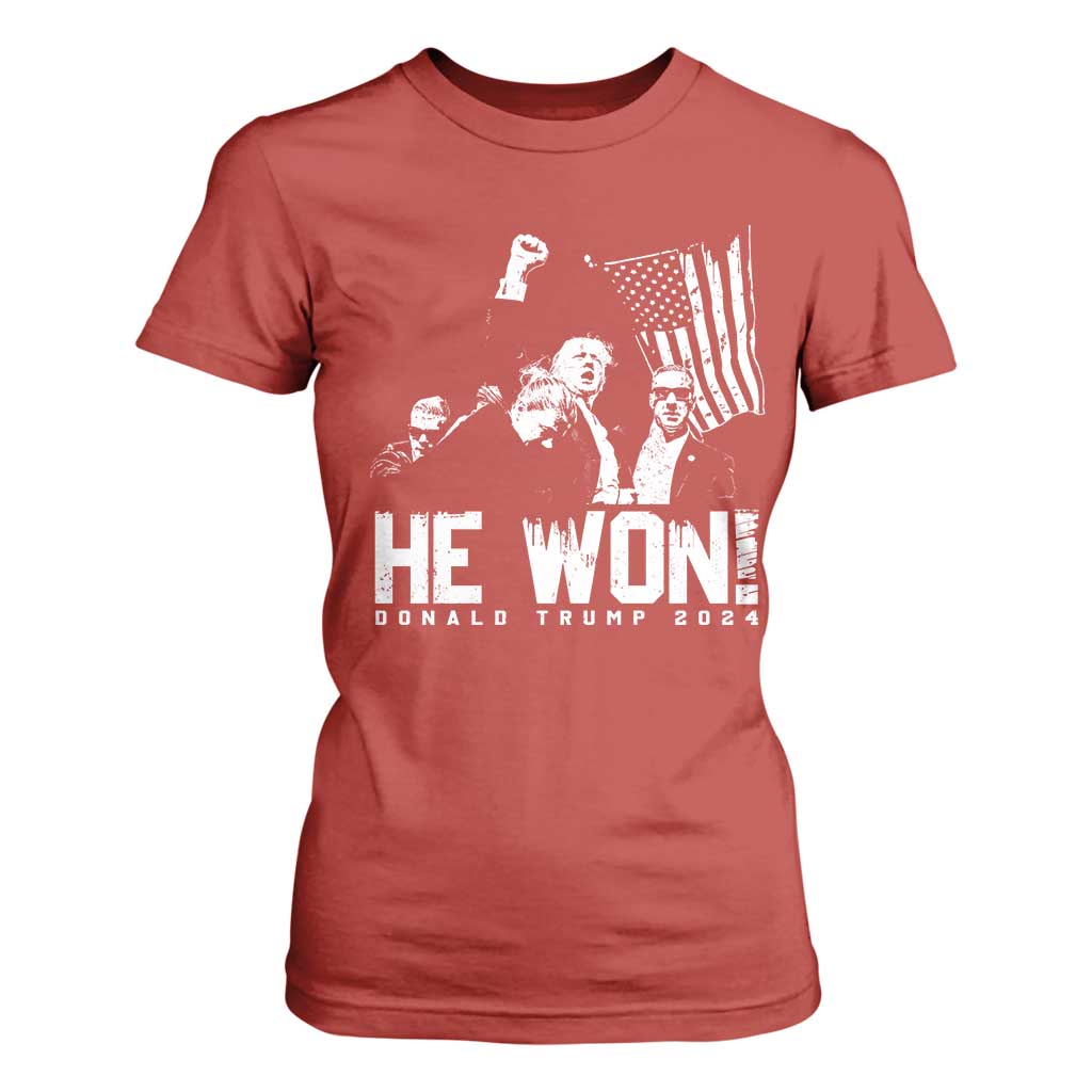 Donald Trump Won 2024 T Shirt For Women He Won Fear Not American Hero Fight Fight Fight TS10 Red Print Your Wear