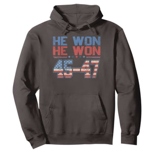 Trump 2024 Hoodie He Won Retro 45 47 Vintage American Flag TS10 Dark Chocolate Print Your Wear