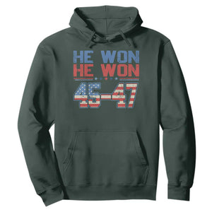 Trump 2024 Hoodie He Won Retro 45 47 Vintage American Flag TS10 Dark Forest Green Print Your Wear