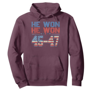 Trump 2024 Hoodie He Won Retro 45 47 Vintage American Flag TS10 Maroon Print Your Wear