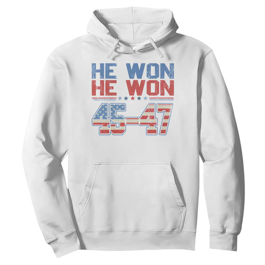 Trump 2024 Hoodie He Won Retro 45 47 Vintage American Flag TS10 White Print Your Wear