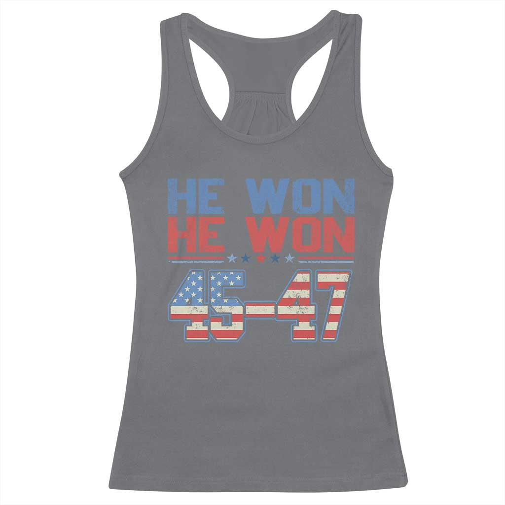 Trump 2024 Racerback Tank Top He Won Retro 45 47 Vintage American Flag TS10 Charcoal Print Your Wear