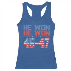 Trump 2024 Racerback Tank Top He Won Retro 45 47 Vintage American Flag TS10 Royal Blue Print Your Wear
