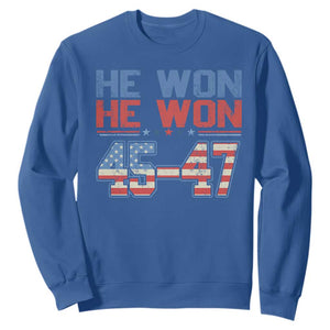 Trump 2024 Sweatshirt He Won Retro 45 47 Vintage American Flag TS10 Royal Blue Print Your Wear