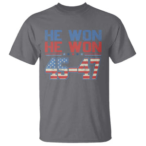 Trump 2024 T Shirt He Won Retro 45 47 Vintage American Flag TS10 Charcoal Print Your Wear