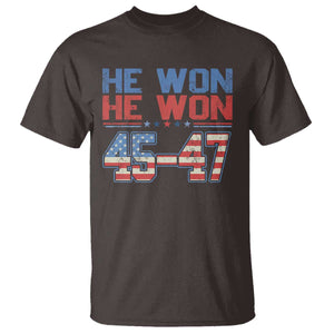 Trump 2024 T Shirt He Won Retro 45 47 Vintage American Flag TS10 Dark Chocolate Print Your Wear