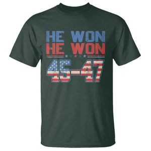 Trump 2024 T Shirt He Won Retro 45 47 Vintage American Flag TS10 Dark Forest Green Print Your Wear