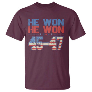 Trump 2024 T Shirt He Won Retro 45 47 Vintage American Flag TS10 Maroon Print Your Wear