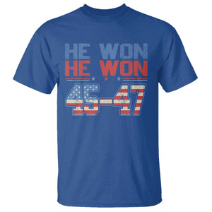Trump 2024 T Shirt He Won Retro 45 47 Vintage American Flag TS10 Royal Blue Print Your Wear