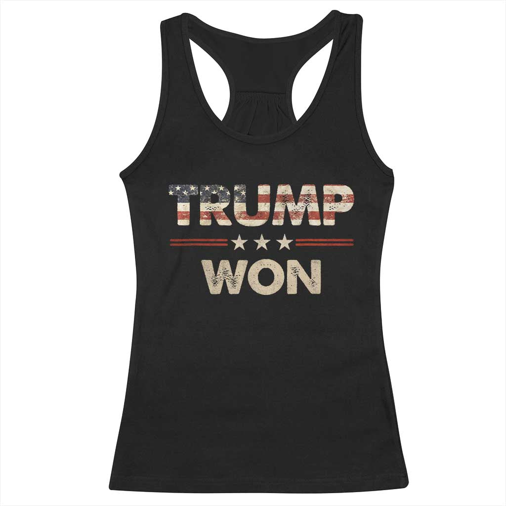 Trump Won 2024 Racerback Tank Top Retro 45 47 Vintage American Flag TS10 Black Print Your Wear
