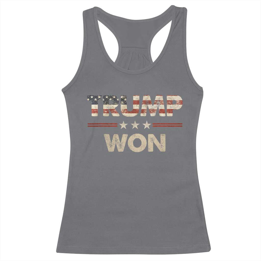 Trump Won 2024 Racerback Tank Top Retro 45 47 Vintage American Flag TS10 Charcoal Print Your Wear
