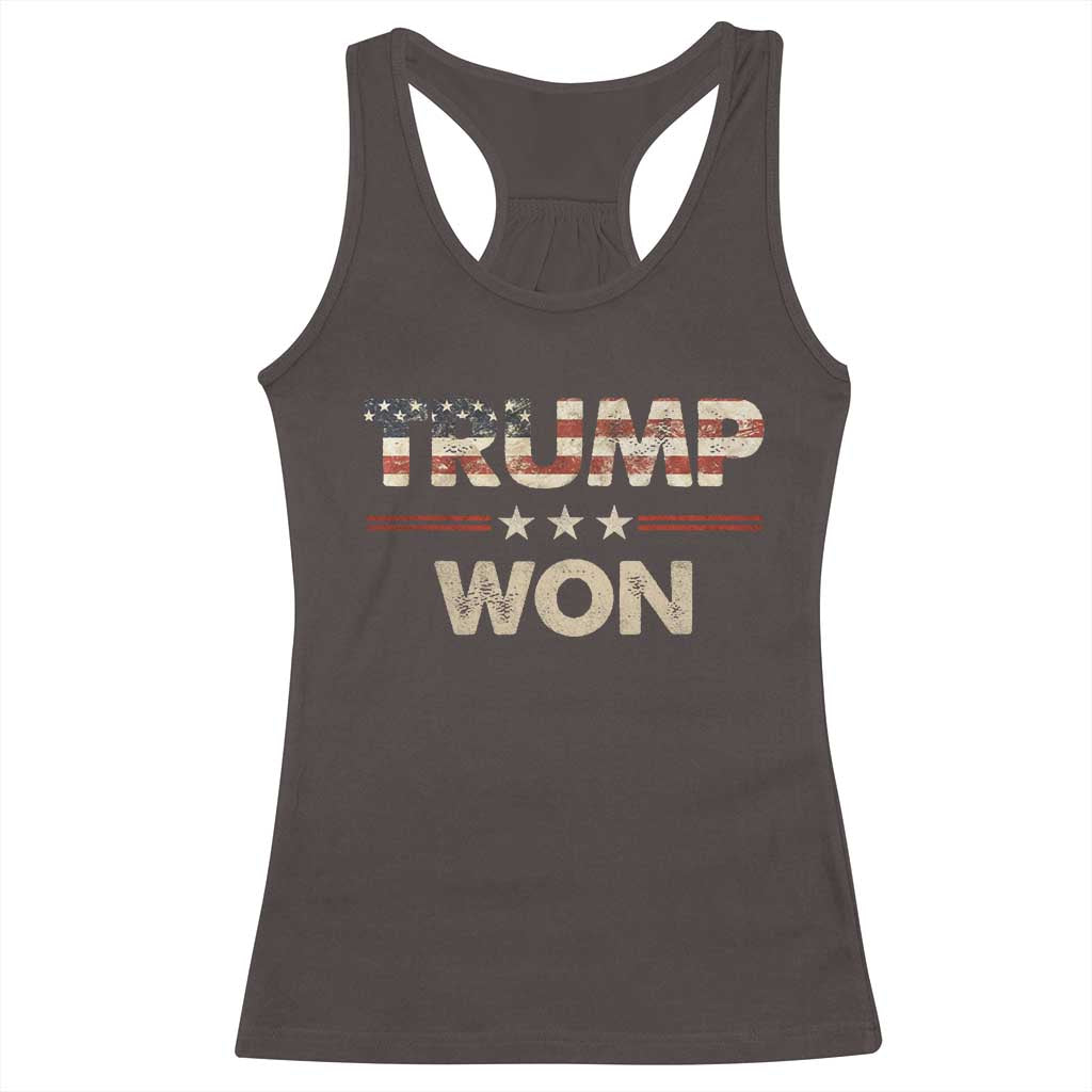 Trump Won 2024 Racerback Tank Top Retro 45 47 Vintage American Flag TS10 Dark Chocolate Print Your Wear