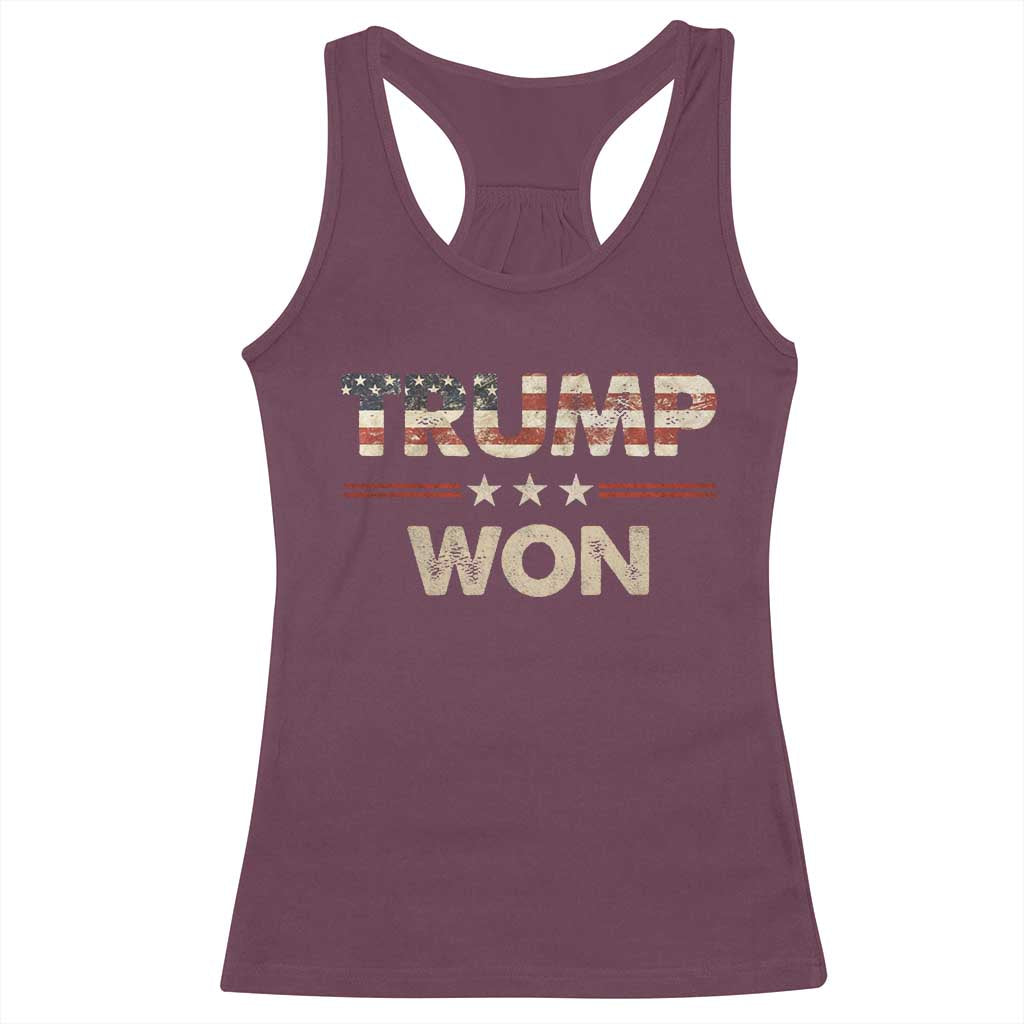 Trump Won 2024 Racerback Tank Top Retro 45 47 Vintage American Flag TS10 Maroon Print Your Wear