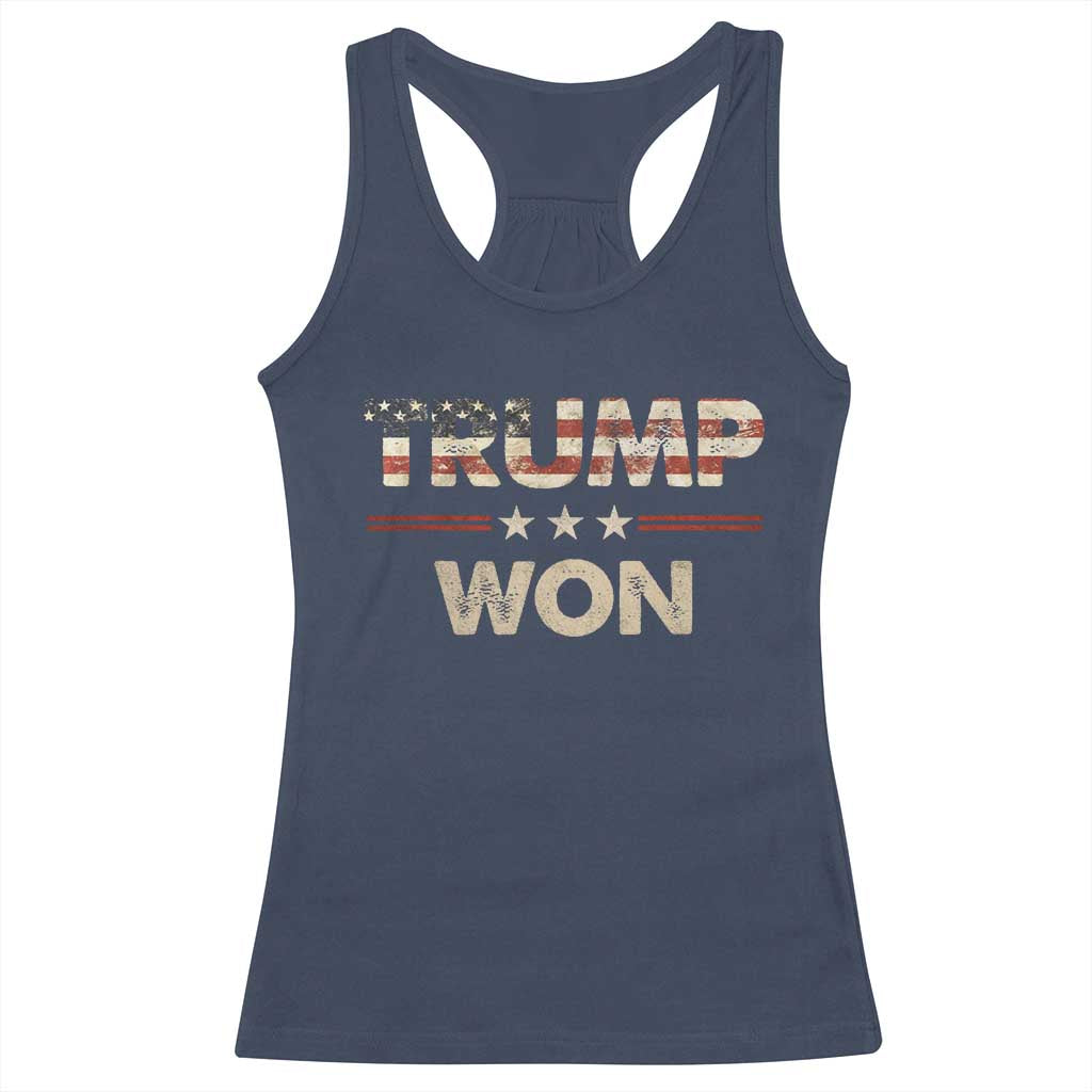 Trump Won 2024 Racerback Tank Top Retro 45 47 Vintage American Flag TS10 Navy Print Your Wear