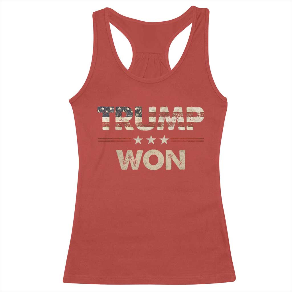 Trump Won 2024 Racerback Tank Top Retro 45 47 Vintage American Flag TS10 Red Print Your Wear