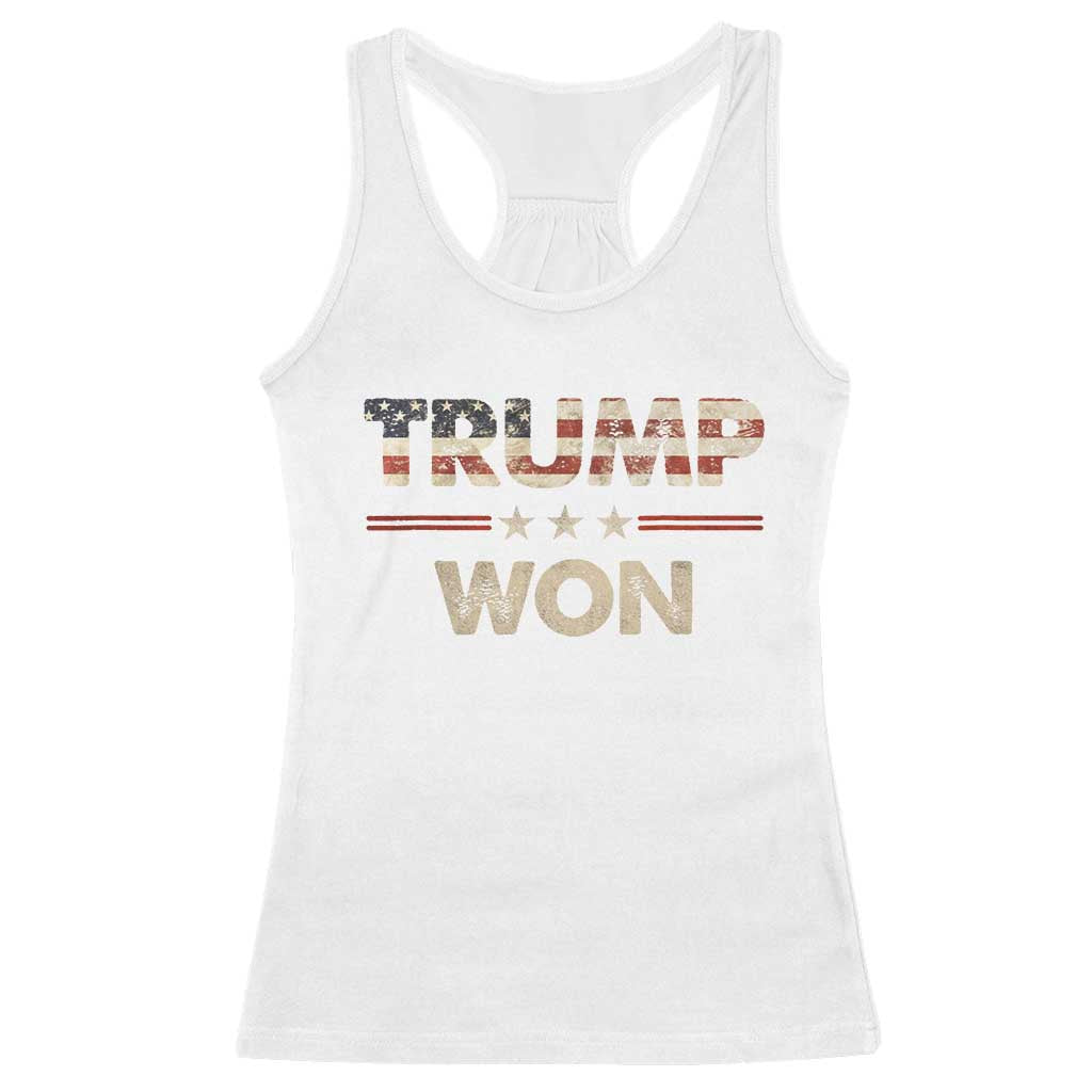 Trump Won 2024 Racerback Tank Top Retro 45 47 Vintage American Flag TS10 White Print Your Wear