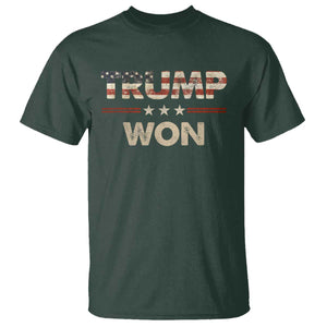 Trump Won 2024 T Shirt Retro 45 47 Vintage American Flag TS10 Dark Forest Green Print Your Wear
