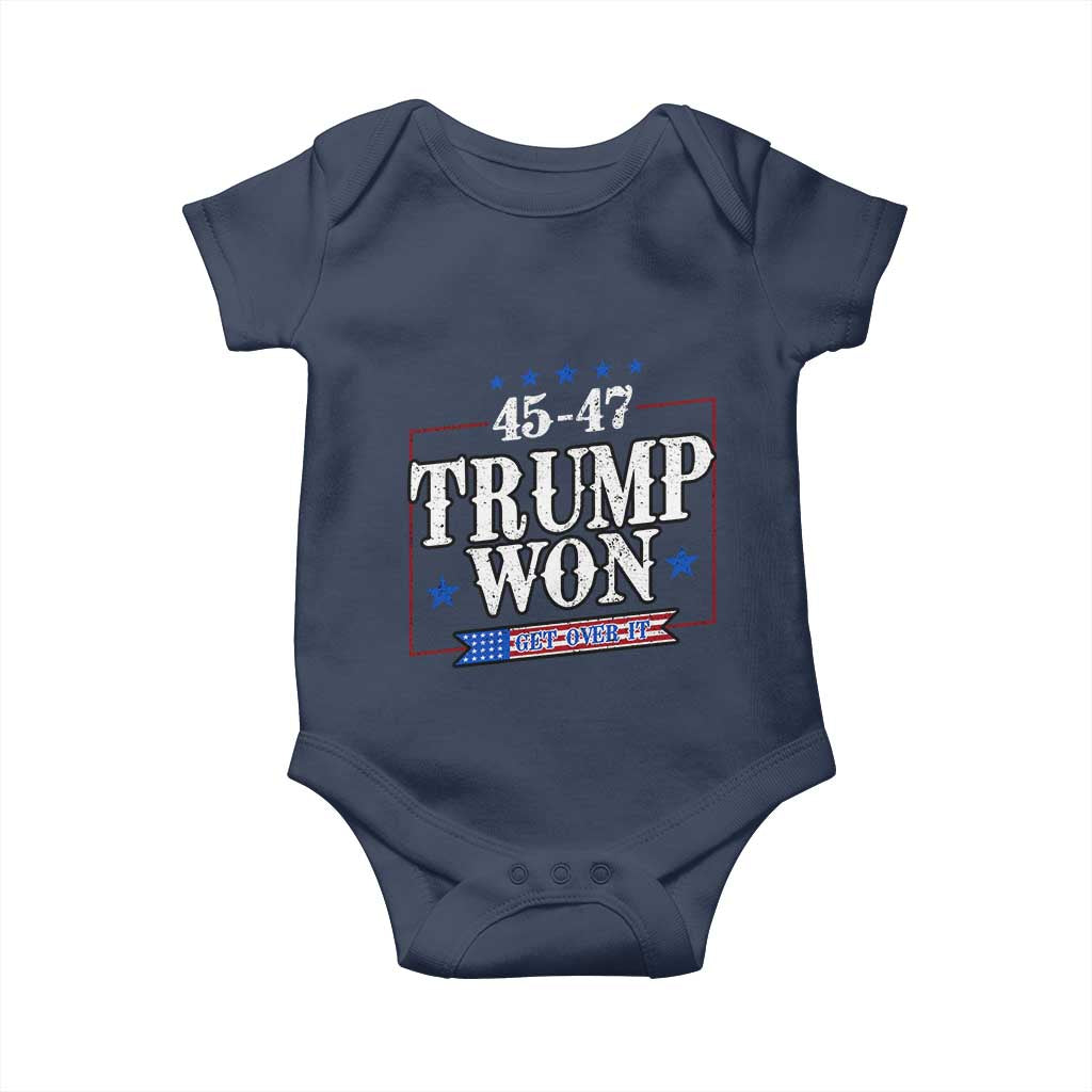 Trump 2024 Baby Onesie He Won Get Over it Gifts For Trump Supporter TS10 Navy Print Your Wear