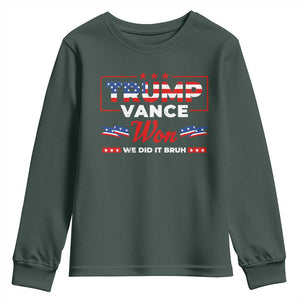 Trump Vance Youth Sweatshirt Outlaw Hillbilly Won We Did It Bruh 2024 Election TS10 Dark Forest Green Print Your Wear