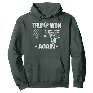 Trump Won 2024 Hoodie Donald Trump Won Again 45 47 President 2024 US Election TS10 Dark Forest Green Print Your Wear