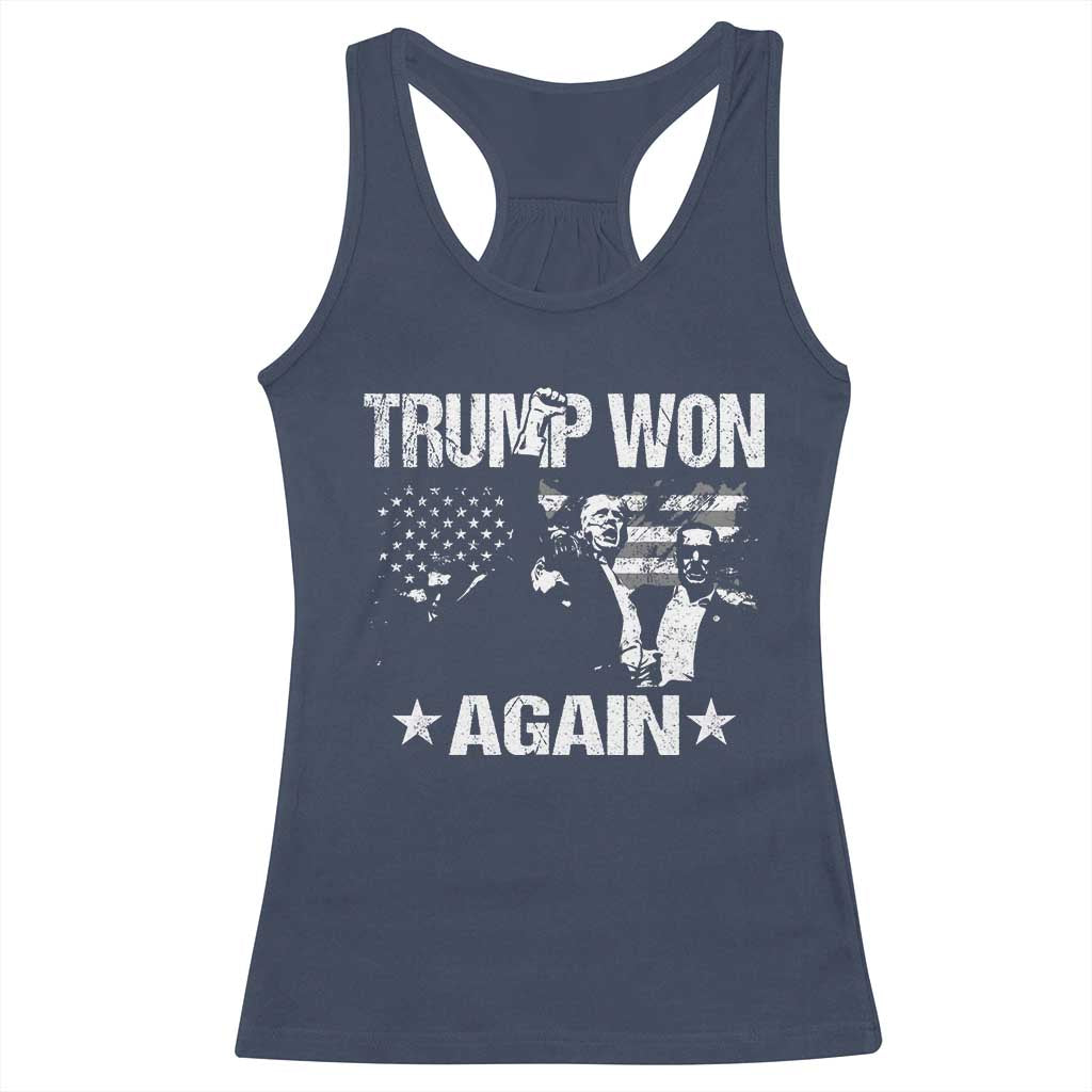 Trump Won 2024 Racerback Tank Top Donald Trump Won Again 45 47 President 2024 US Election TS10 Navy Print Your Wear