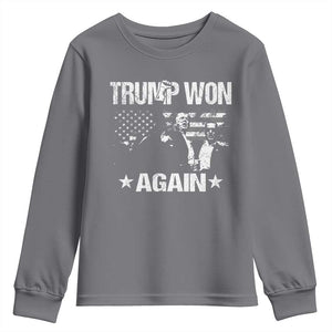 Trump Won 2024 Youth Sweatshirt Donald Trump Won Again 45 47 President 2024 US Election TS10 Charcoal Print Your Wear