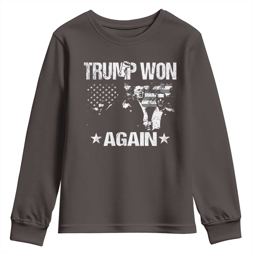 Trump Won 2024 Youth Sweatshirt Donald Trump Won Again 45 47 President 2024 US Election TS10 Dark Chocolate Print Your Wear
