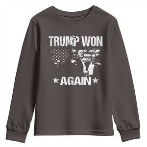 Trump Won 2024 Youth Sweatshirt Donald Trump Won Again 45 47 President 2024 US Election TS10 Dark Chocolate Print Your Wear