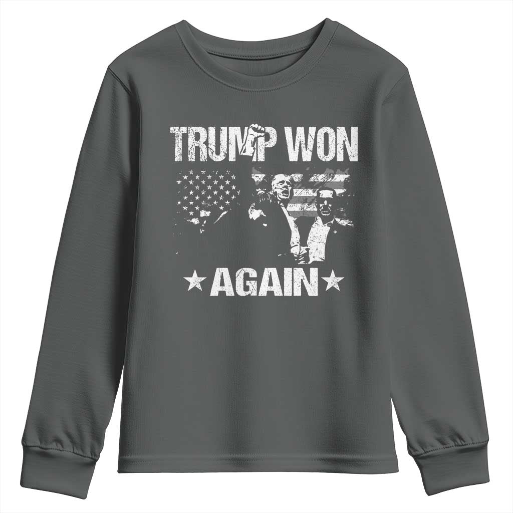 Trump Won 2024 Youth Sweatshirt Donald Trump Won Again 45 47 President 2024 US Election TS10 Dark Heather Print Your Wear