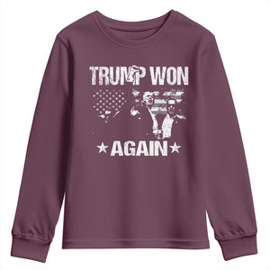 Trump Won 2024 Youth Sweatshirt Donald Trump Won Again 45 47 President 2024 US Election TS10 Maroon Print Your Wear