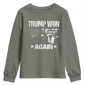 Trump Won 2024 Youth Sweatshirt Donald Trump Won Again 45 47 President 2024 US Election TS10 Military Green Print Your Wear