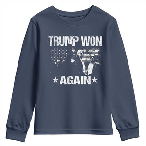 Trump Won 2024 Youth Sweatshirt Donald Trump Won Again 45 47 President 2024 US Election TS10 Navy Print Your Wear
