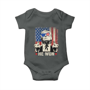 Trump Won 2024 Baby Onesie Middle Finger 45 47Th President Usa Flag TS10 Dark Heather Print Your Wear