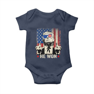 Trump Won 2024 Baby Onesie Middle Finger 45 47Th President Usa Flag TS10 Navy Print Your Wear