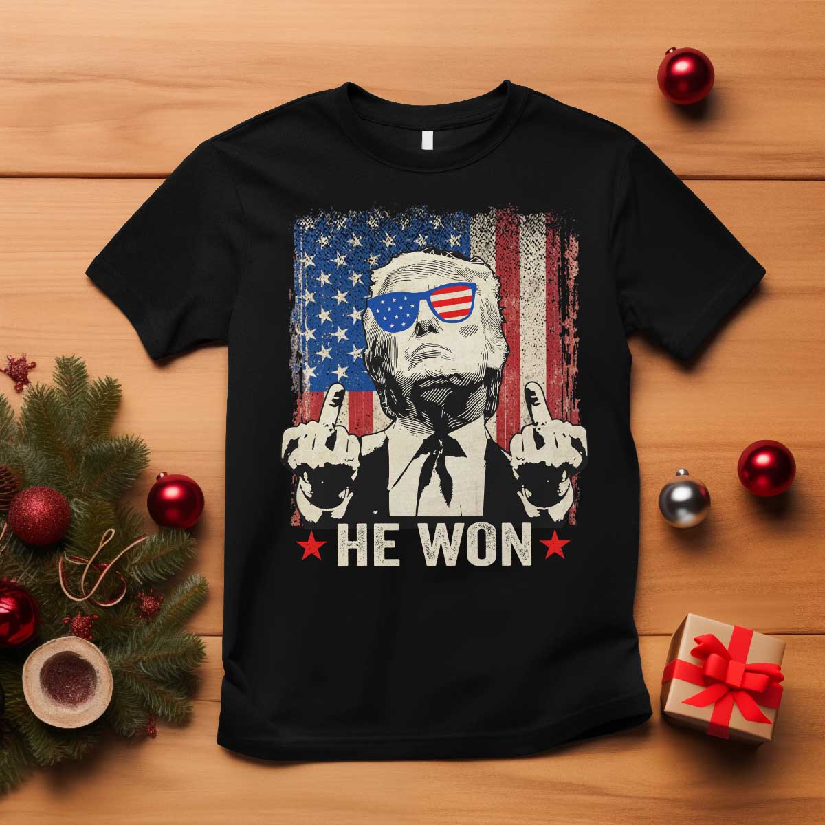 Trump Won 2024 T Shirt Middle Finger 45 47Th President Usa Flag TS10 Black Print Your Wear