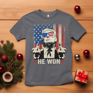 Trump Won 2024 T Shirt Middle Finger 45 47Th President Usa Flag TS10 Charcoal Print Your Wear