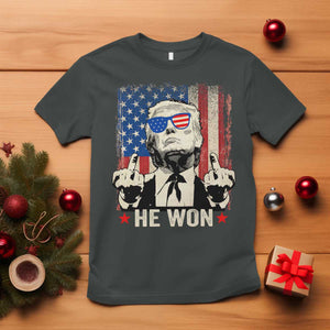 Trump Won 2024 T Shirt Middle Finger 45 47Th President Usa Flag TS10 Dark Heather Print Your Wear