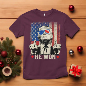 Trump Won 2024 T Shirt Middle Finger 45 47Th President Usa Flag TS10 Maroon Print Your Wear