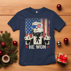 Trump Won 2024 T Shirt Middle Finger 45 47Th President Usa Flag TS10 Navy Print Your Wear