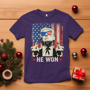 Trump Won 2024 T Shirt Middle Finger 45 47Th President Usa Flag TS10 Purple Print Your Wear